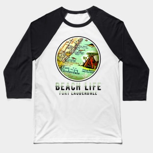 Fort Lauderdale Boca Raton Florida Beach Life Old Map Baseball T-Shirt